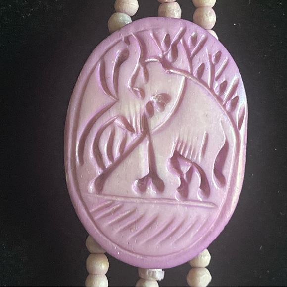 Vintage Lavender Dyed Bone Bead Triple Strand Necklace Elephant 23” - Picture 3 of 6